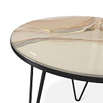 Стол журнальный с круглой столешницей из стекла на 3-х черных ножках Beige Marble варинант исполнения - 3 | Loft Concept в Казани