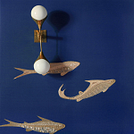 Обои с вышивкой ручной работы Deco Fish Aurum colourway on Caribbean Sea slub silk варинант исполнения - 2 | Loft Concept в Казани