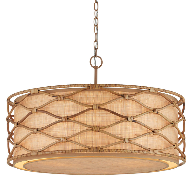 Подвесной светильник  из кованого железа и абажуром из ротанга Wicker Furniture Светло-коричневый  Бежевый в Казани | Loft Concept 