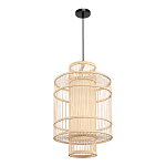 Подвесной светильник из деревянных прутьев с плафоном из натуральной ткани Light Inside the Cell варинант исполнения - 4 | Loft Concept в Казани